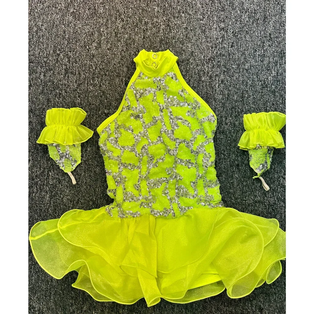Pre-Owned Dance Costume Weissman 8634 Medium Child Turquoise Jazz